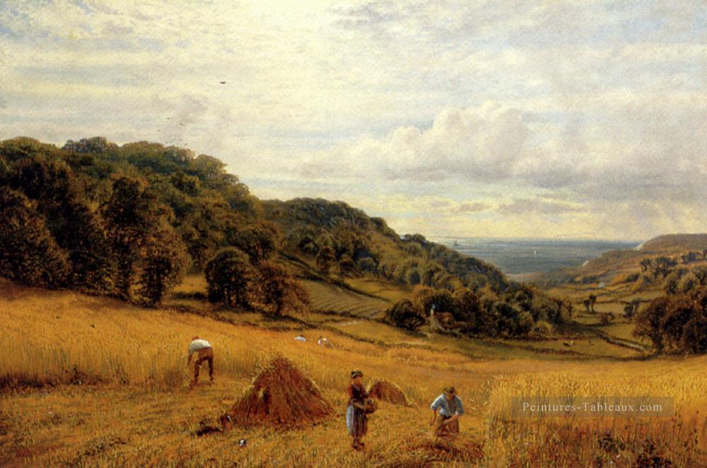 Récolte à Luccombe Ile de Wight paysage Alfred Glendening Peintures à l'huile